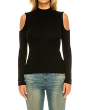Load image into Gallery viewer, Long Sleeve Funnel Neck Cold Shoulder Knit Top