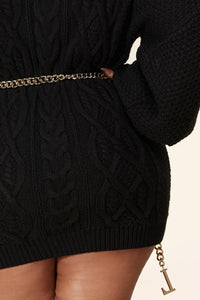 Turtleneck cable knit sweater dress
