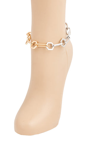 Two Tone Hexagon Chain Anklet Women