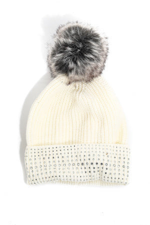 Embellished Fashion Winter Pom Rhinestone Beanie