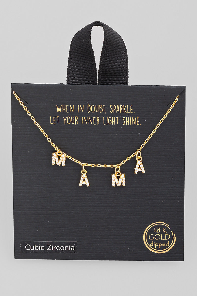 Pave Mama Print Charm Necklace