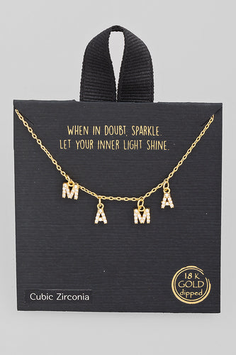 Pave Mama Print Charm Necklace