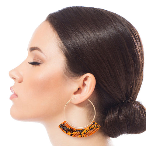 Orange Snake Skin Hoop Earrings