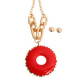 Gold and Red Heavy Metal Pendant Set  Red