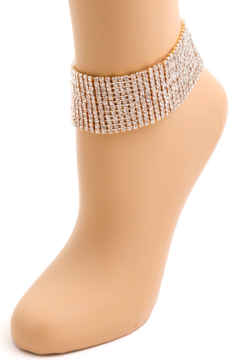 Gold Wide Pave Rhinestone Anklet