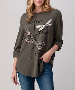 Long Sleeved Top with Sequins and Animal Print