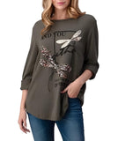 Long Sleeved Top with Sequins and Animal Print