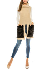 Load image into Gallery viewer, Vest- Turtle neck sleeveless faux fur pocket detail long sweater vest