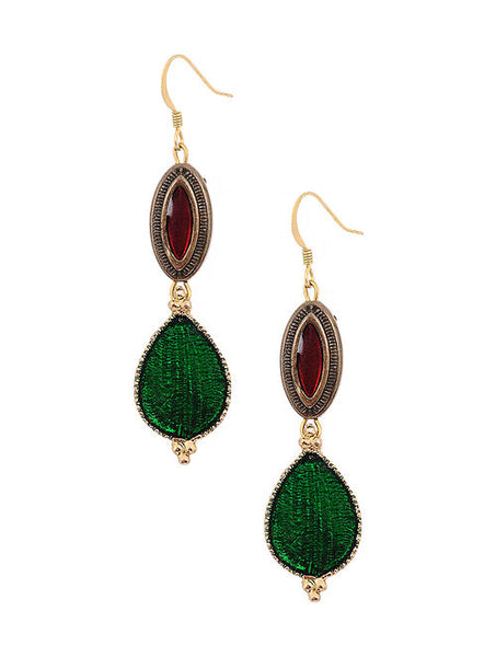 Handcrafted Green Enameled Earrings