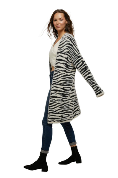 Zebra Open Long Cardigan Sweater