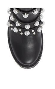 Black women pearl embellished boots