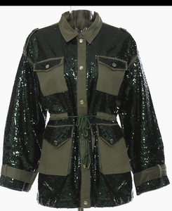Sequin Drawstring Casual Jacket
