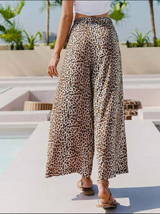 Leopard Print Tie Front Wide Leg Pants