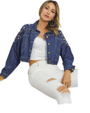 Cropped Denim Jacket with Pearl