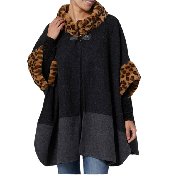 Colorblock Animal Toggle Poncho Women