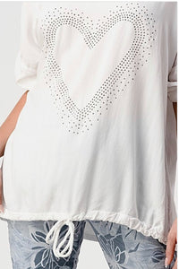 Relaxed Style Top Heart Design Embossed