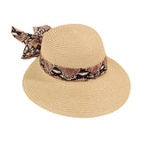 Straw sun hat with python print I scarf edge
