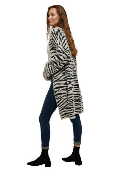 Zebra Open Long Cardigan Sweater