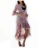 Tie Dye Long Cardigan With Tassel Hem Detail. Open Front- Women