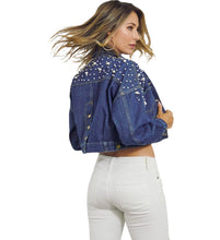 Load image into Gallery viewer, Cropped Denim Jacket with Pearl