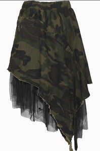 Camo Tulle Asymmetrical Skirt