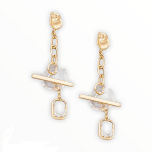 Ornate Circle Crystal Chain Dangle Earrings - Gold
