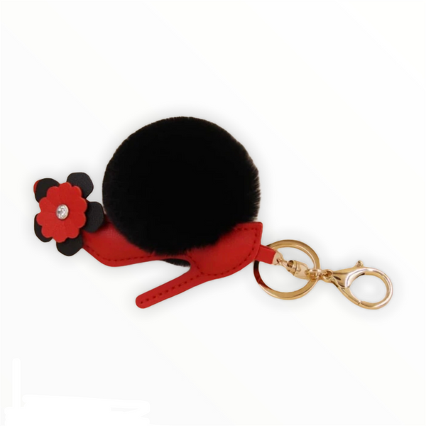 High Heel Fur Ball Red KeyChain