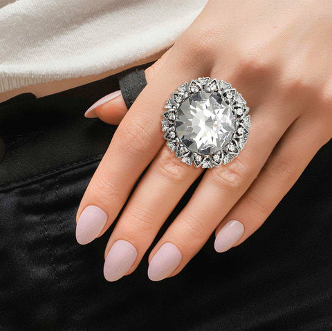 Crystal Vintage Cocktail Ring Rhodium