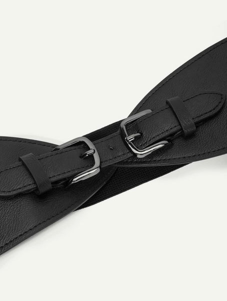 Double Buckle Waist Belt Black - Women