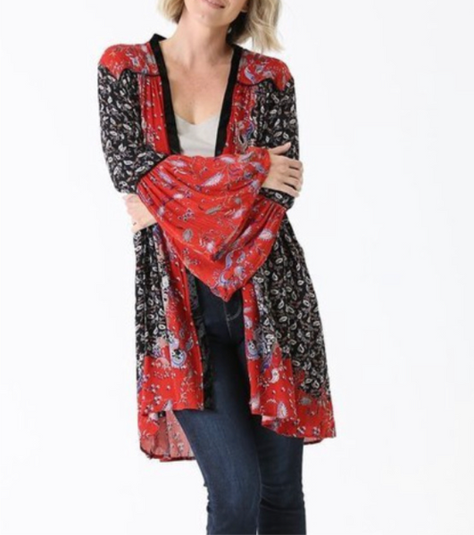 Long Sleeve Print Kimono Duster