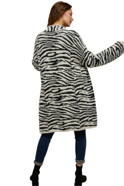 Zebra Open Long Cardigan Sweater