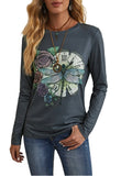 Long Sleeve Floral Dragonfly Clock Tee