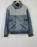 DESIGUAL Women Jacket Embellished Denim Faux Leather Short Padded