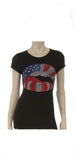 American Flag Lips Rhinestones Tee