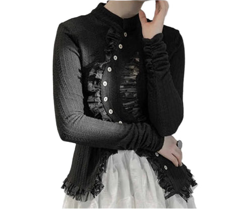 Lace Edge Asymmetrical Sweater Cardigan