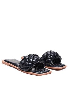 PU Quilted Slides in Woven Straps