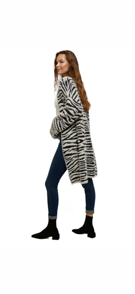 Zebra Open Long Cardigan Sweater