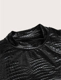 Mock Neck Crocodile Pattern Tee