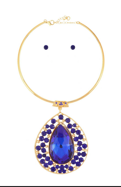 Teardrop Crystal Metal Choker Necklace