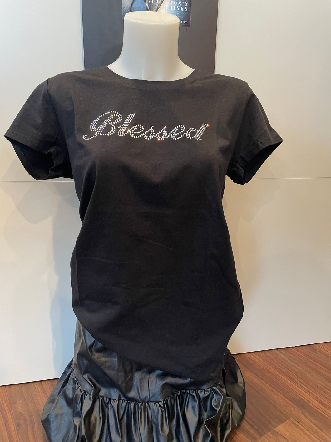 Blessed Clear Rhinestone Crewneck Short Sleeve plus Shirt