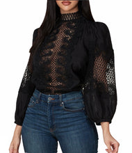 Load image into Gallery viewer, Black Blouse Crochet Pattern Woven top