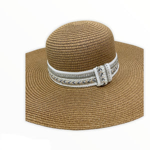 Rhinestones Decor Floppy Straw Hat