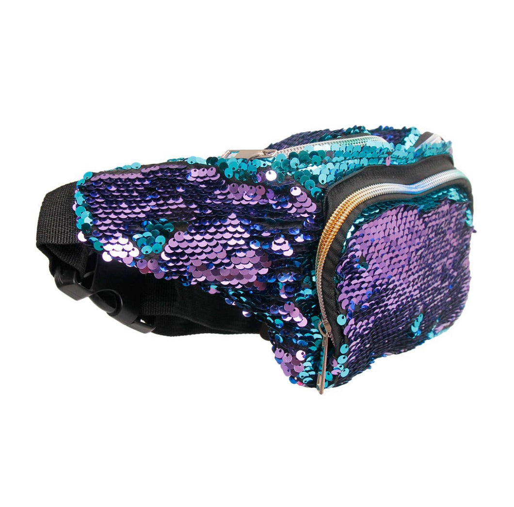 Turquoise Sequin 2 Pocket Fanny Pack  Blue, Multi Tone