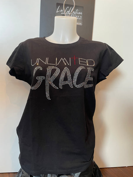 UNLIMITED GRACE with Red Cross Premium Rhinestone Tee
