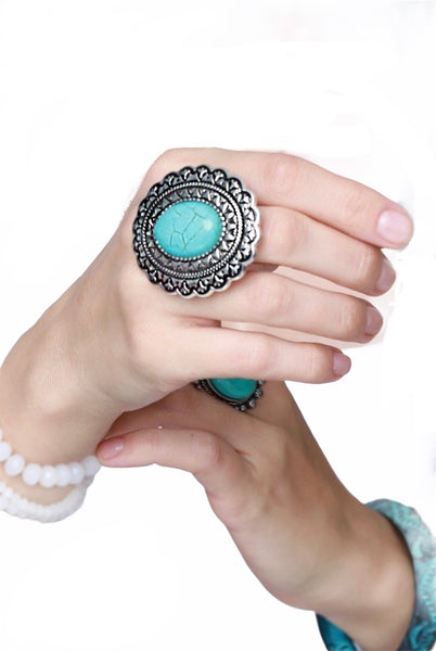 Bohemian mandala flower with natural stone stretch ring