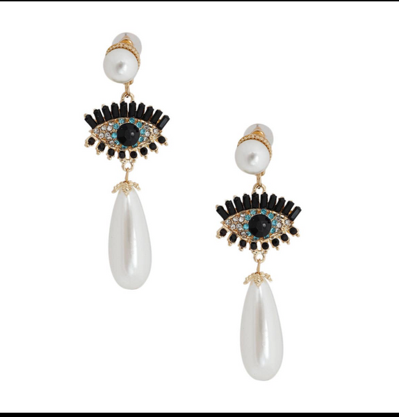 Cream Teardrop Evil Eye Earrings