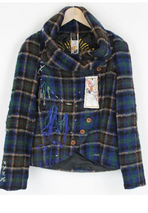 DESIGUAL Women Jacket Wool Blend Checked 3/4 Sleeve Embroidered Over