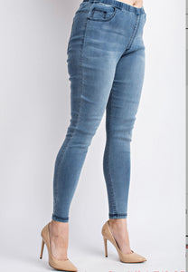 Plus Washed Denim Leggings with All Over Stones