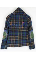Load image into Gallery viewer, DESIGUAL Women Jacket Wool Blend Checked 3/4 Sleeve Embroidered Over