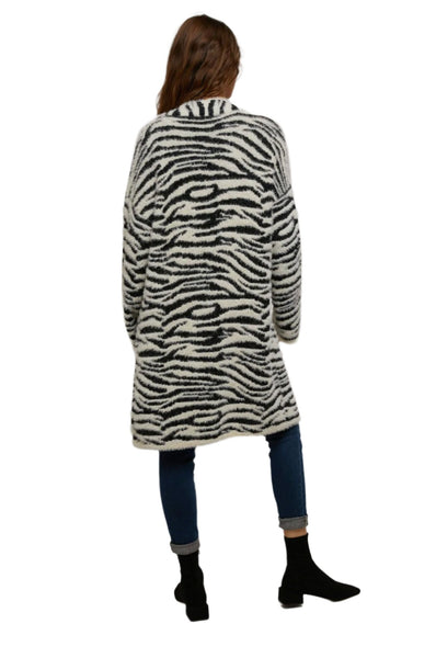 Zebra Open Long Cardigan Sweater